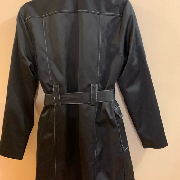Premiere Collection trench coat size small black, belted, white thread, EUC, S - Picture 3 of 5